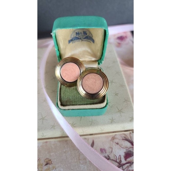 Circular Peach Enamel Clip-on Earrings - Picture 2 of 10